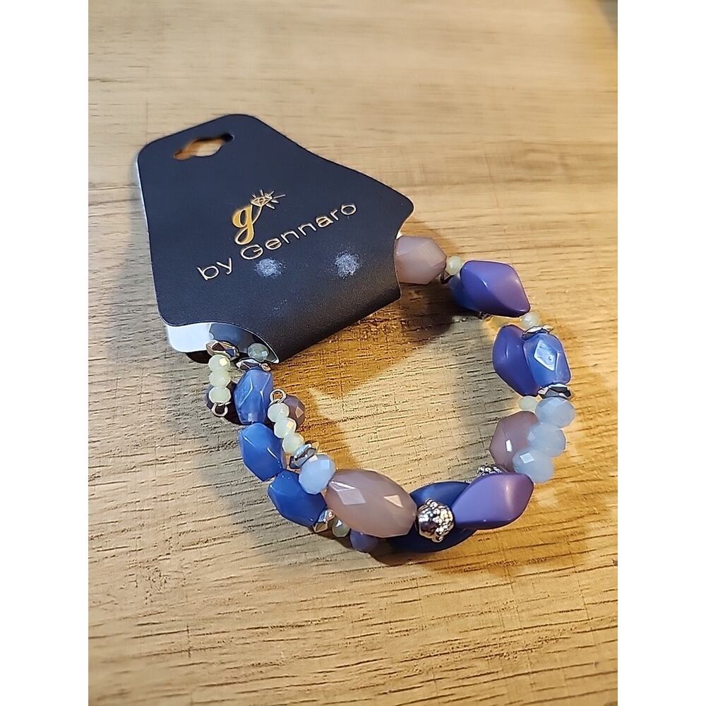 G by Gennaro Expandable Stretch Layer Wrap Bangle Bracelet Blue Purple Stone